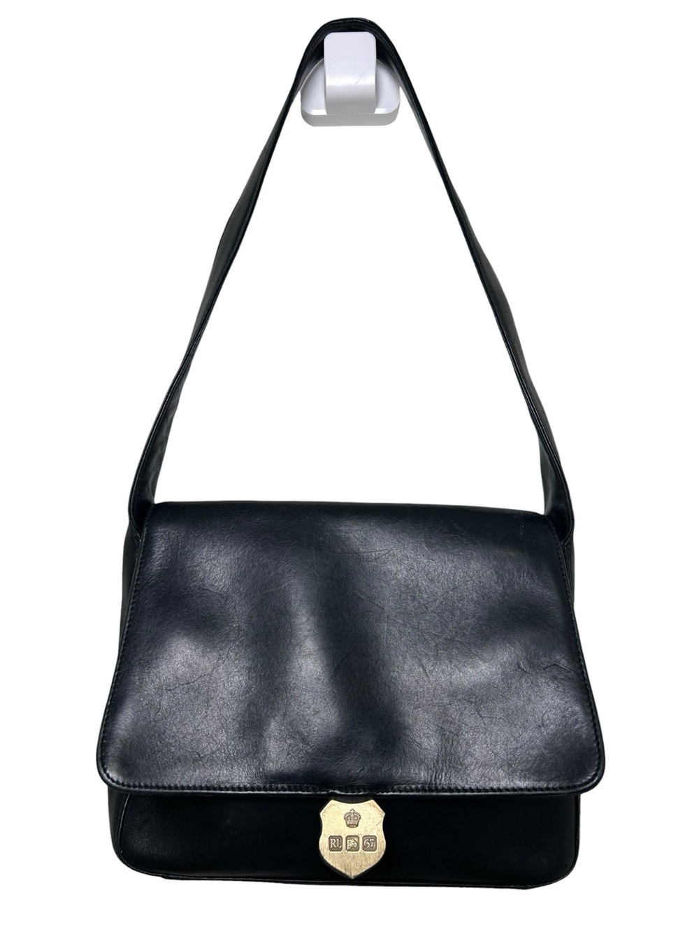 Ralph Lauren vintage black leather shoulder bag old money preppy RL67 crest